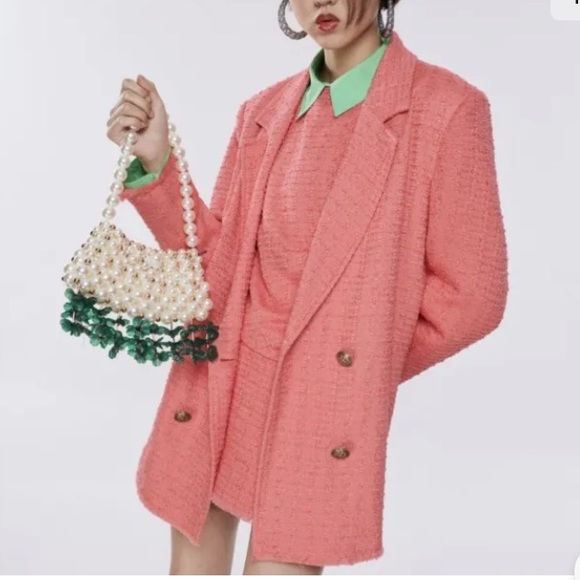 NWT ZARA Oversize Barbie Blazer Jacket Pink 🍉WATERMELON 🍉 Boucle XS S textured - Picture 9 of 9
